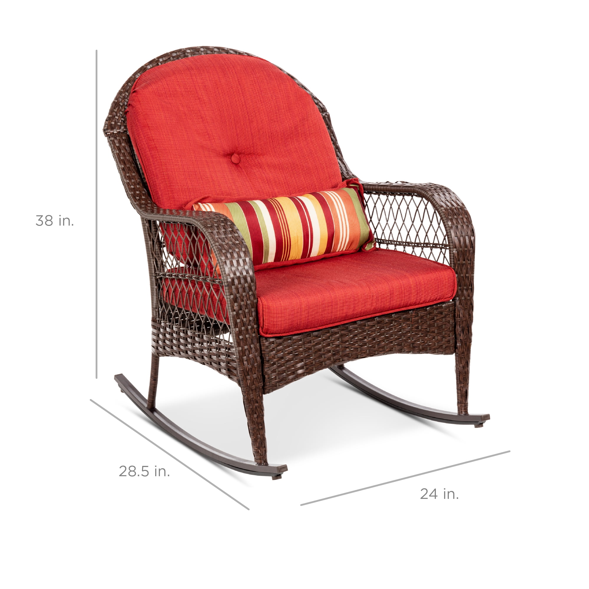 best choice products outdoor wicker rocking chair for patio porch w steel  frame weatherresistant cushions  red
