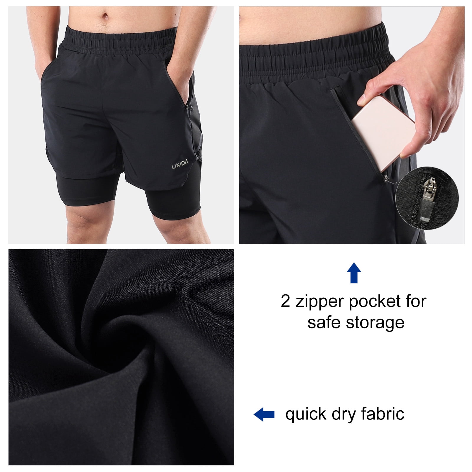 LORSPORTCH Short De Course 2 En 1 Pour Hommes Fitness Pour Hommes Jogging Pour Entraînement Au Marathon En Plein Air, Bleu/blanc, S