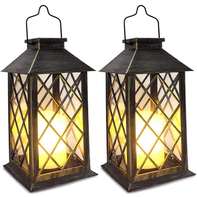 Shymery Linterna Solar Para Exteriores, Farolillos Colgantes Para Jardín, Paquete De 2, 14 Pulgadas, Dura 3 Veces Más, 10 Lúmenes, Resistente Al Agua, Led Parpadeante, Vela Sin Llama, Luces De Misión