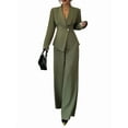 thumbnail image 3 of Women'S Long Sleeve Blazer and Straight Leg Pants Two Piece Set Elegant Office Formal Suit Outfit Green XXL, 3 of 9