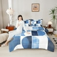 thumbnail image 4 of Manfei Contemporary Minimalist Full Size Comforter Sets, Geometric Stripe Semicircle Bedding Comforter Set, Blue White Bedding Sets, Microfiber Bedroom Decor, 3-Piece Reversible, 4 of 8