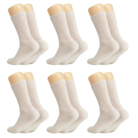 

Solid Cotton Cushion Crew Socks for Women and Men Ecru 6 Pairs Size 9-11