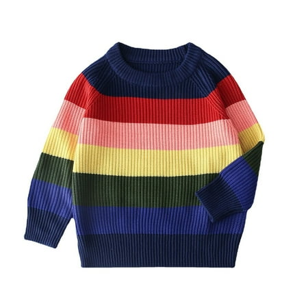 

BULLPIANO Toddler Baby Girl Boy Knit Sweater Round Neck Long Sleeve Striped Pullover Warm Sweatshirt Fall Winter Clothes