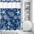 thumbnail image 2 of No Hook Shower Curtain, Navy Blue Coastal Shower Curtains for Bathroom with See Through Top Window, Nautical Beach Starfish Coral Summer Waterproof & Washable Bath Curtain Stall 48"x72", 2 of 9