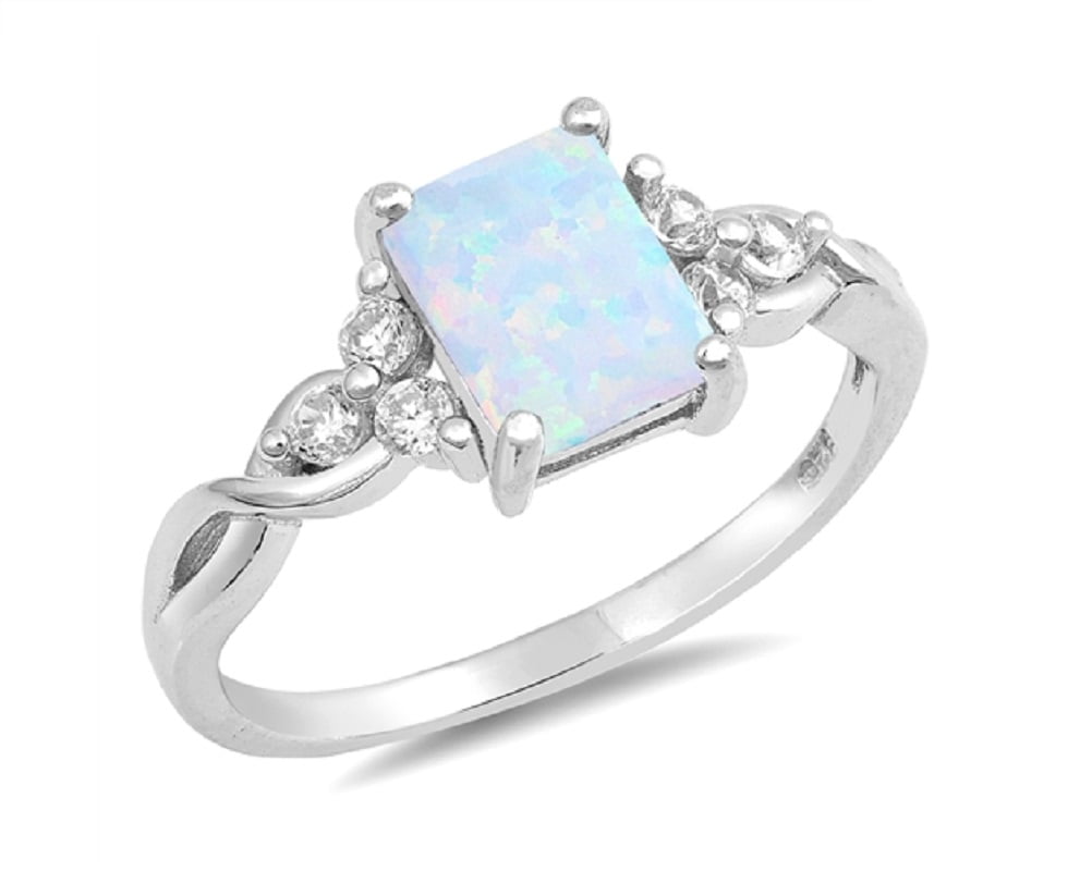 All in Stock - Rectangular White Simulated Opal With Clear Cubic ...