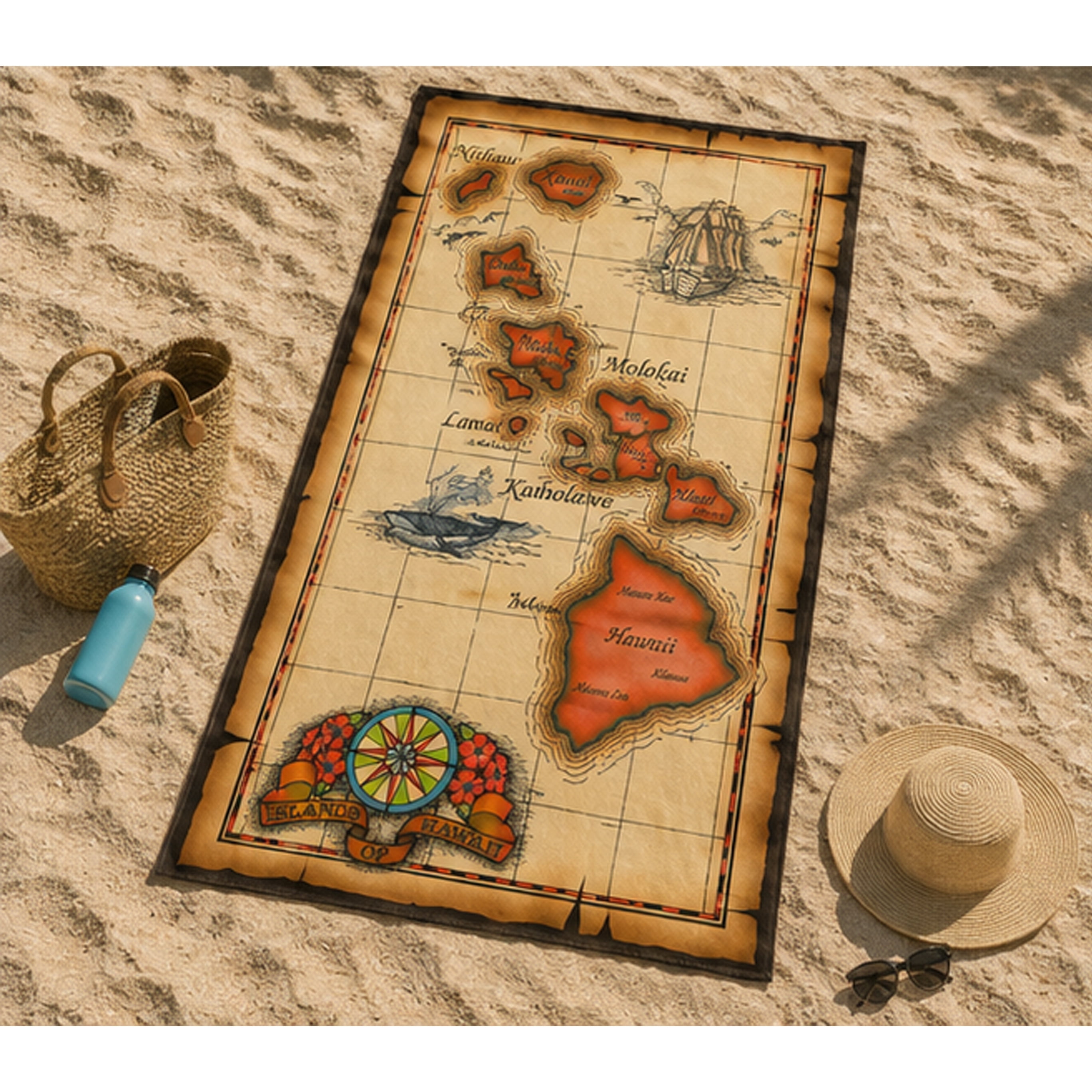 HI Extra Large Souvenir Beach Towel with Map Design