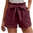 thumbnail image 2 of Women's Fashion Solid Color Casual Wide Leg Loose High Waist Lace-up Shorts Summer Workout Casual Lounge Shorts for Women Wine M, 2 of 6