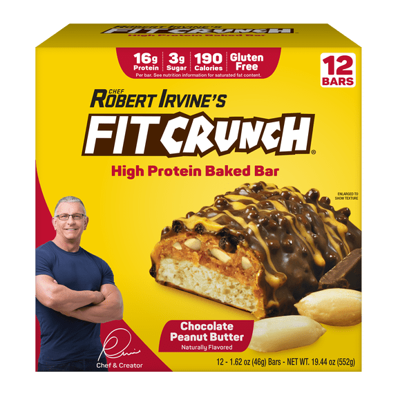 FITCRUNCH High Protein Baked Bar, Chocolate Peanut Butter, 16g Protein, 1.62 oz, 12 Count