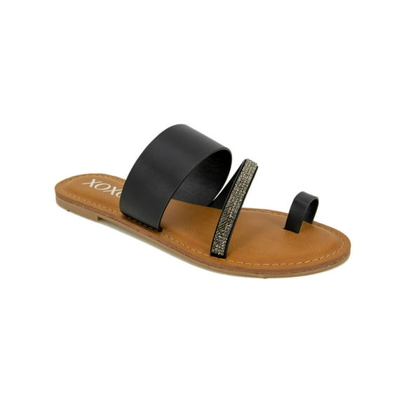 XOXO Womens Romila Faux Leather Rhinestone Slide Sandals
