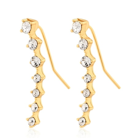 Imitation gold ear crawler embellished with glass crystal stones in cast cascading diamond shape setting.