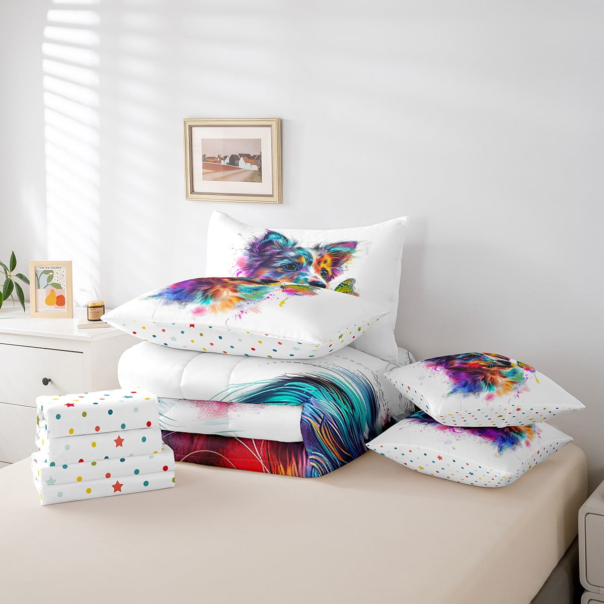 Kawaii Dog King Comforter Set 7-Piece for Boys Girls Chic