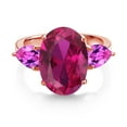 thumbnail image 2 of Gem Stone King 18K Rose Gold Plated Silver Red Created Ruby and Pink Created Sapphire Ring for Women (5.00 Cttw, 14X10MM Oval and 7X5MM Pear Shape, Gemstone July Birthstone, Size 5), 2 of 3