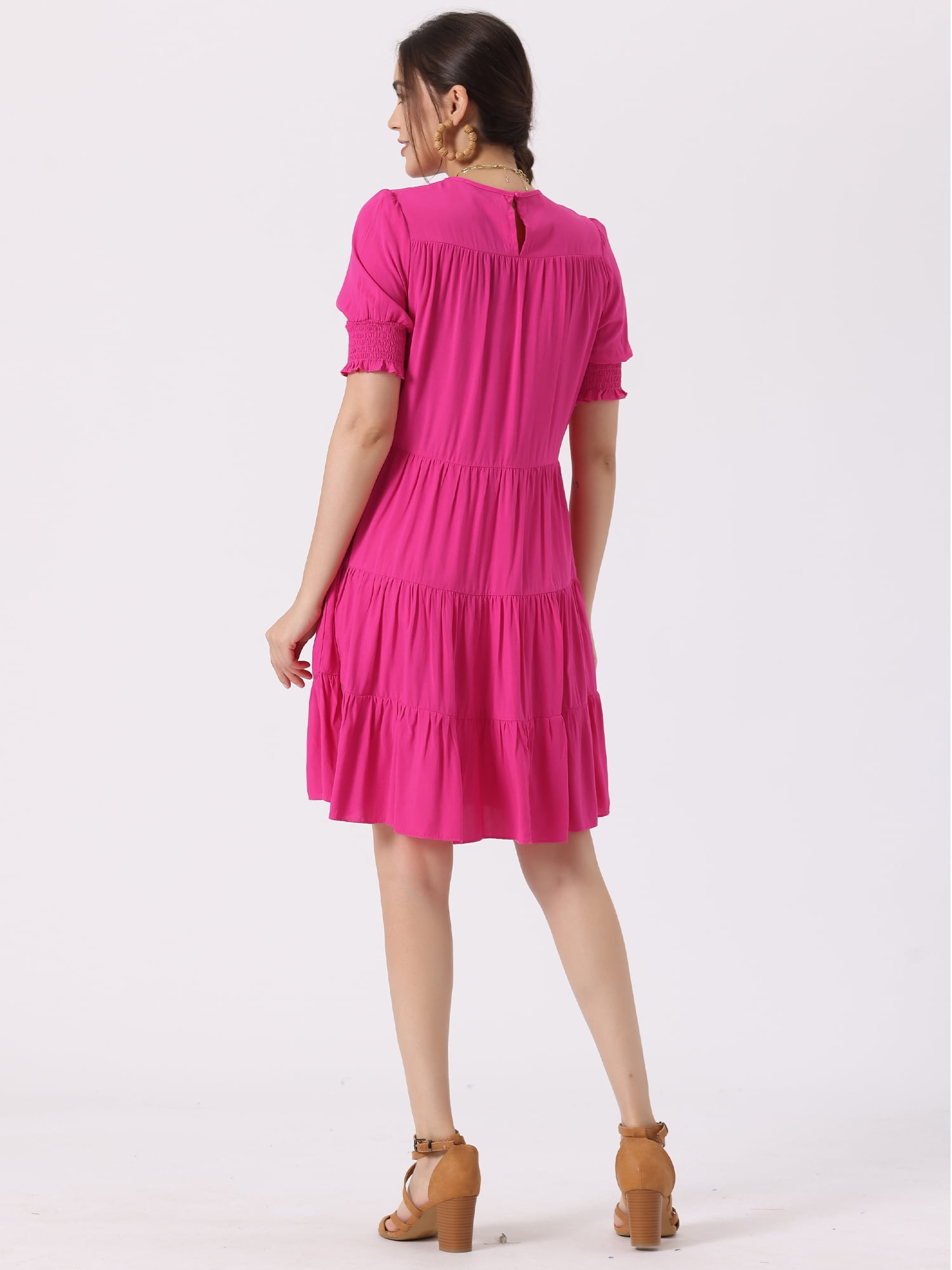 DARING DIVA Babydoll Swing Dress Tiered Tunic Dress XS Hot Pink