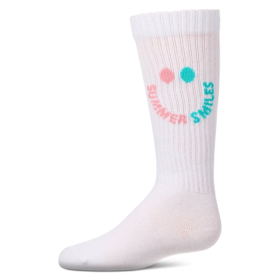 MeMoi Girls "Summer Smiles" Ribbed Cotton-Blend Novelty Knee High Sock - Girls - Female, 2, White