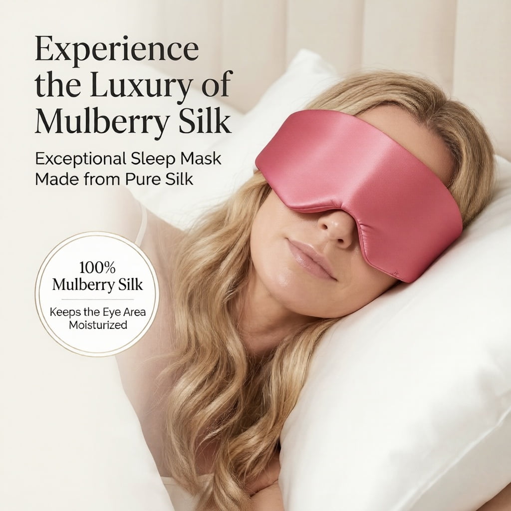 FACEMOON 100% Mulberry Silk Sleep Mask, Adjustable Headband, Light-Blocking