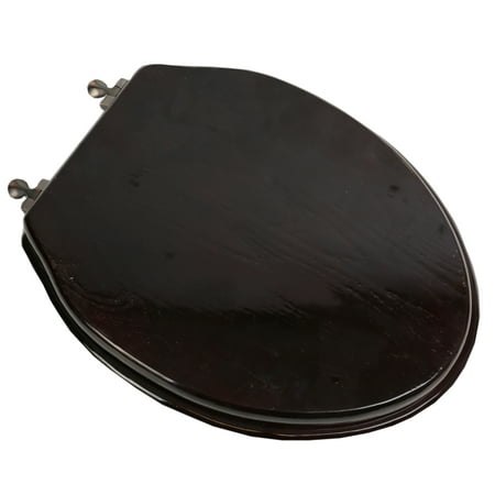 BathDecor Dark Brown Oak Finish Designer Solid Elongated Oak Wood Toilet Seat with Oil Rubbed Bronze Hinges