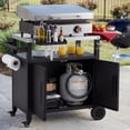 thumbnail image 6 of 45" Outdoor Grill Cart with Storage Cabinet, Metal Kitchen Island with Foldable Side Table, Stainless Steel Top, Wheels & Spice Rack, Waterproof Cover Included, Black, 6 of 28
