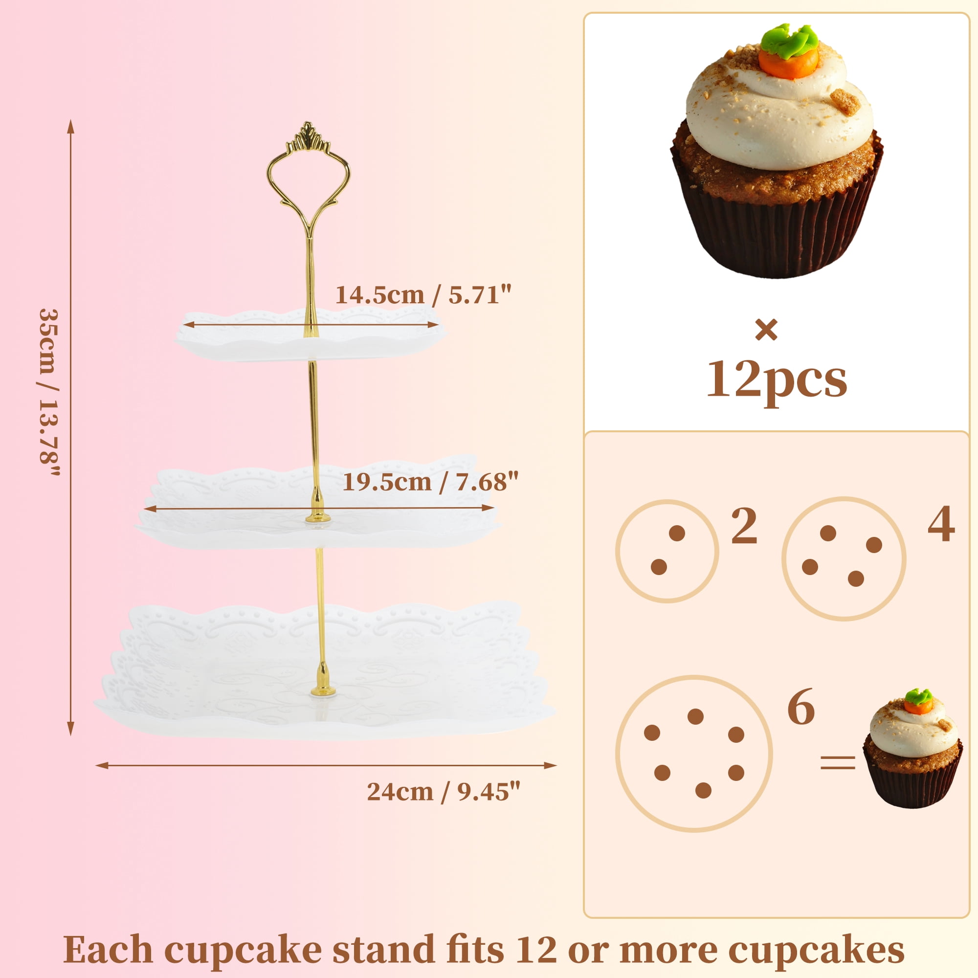 Unique Bargains 3 Tier Dessert Cupcake Stand Holder Square Cup Cake Holder Tower