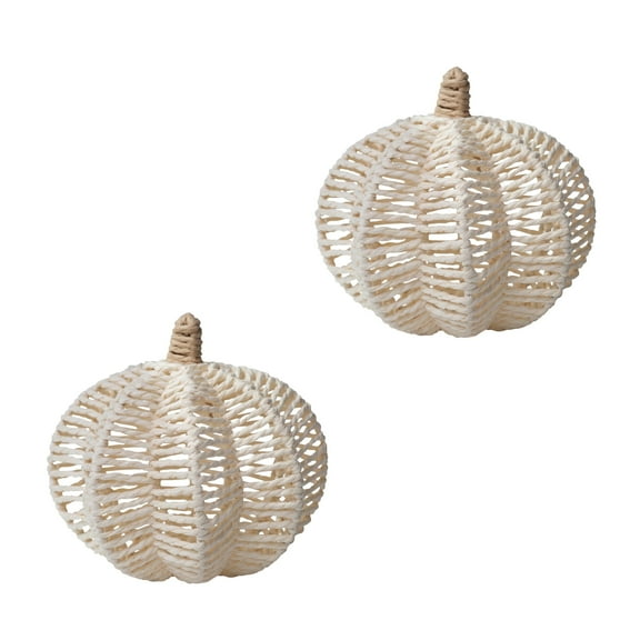 RGI Home Decorative Woven Pumpkins for Fall and Halloween Décor, Creamy White Paper Cord, Set of 2