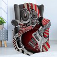 thumbnail image 4 of Music Soft Flannel Fleece Throw Blanket, Music Old Fashioned Speaker Loudspeaker Geometrical Striped Background, Cozy Plush for Indoor and Outdoor Use, 50" x 60", Burgundy Beige Grey, by Ambesonne, 4 of 5