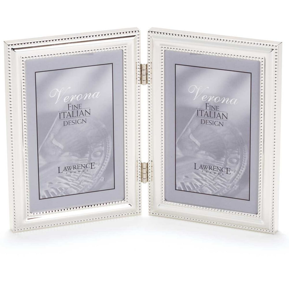 5x7 Hinged Double (Vertical) Metal Picture Frame SilverPlate with
