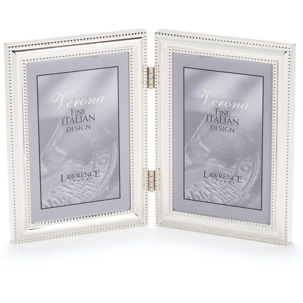 5x7 Hinged Double (Vertical) Metal Picture Frame SilverPlate with