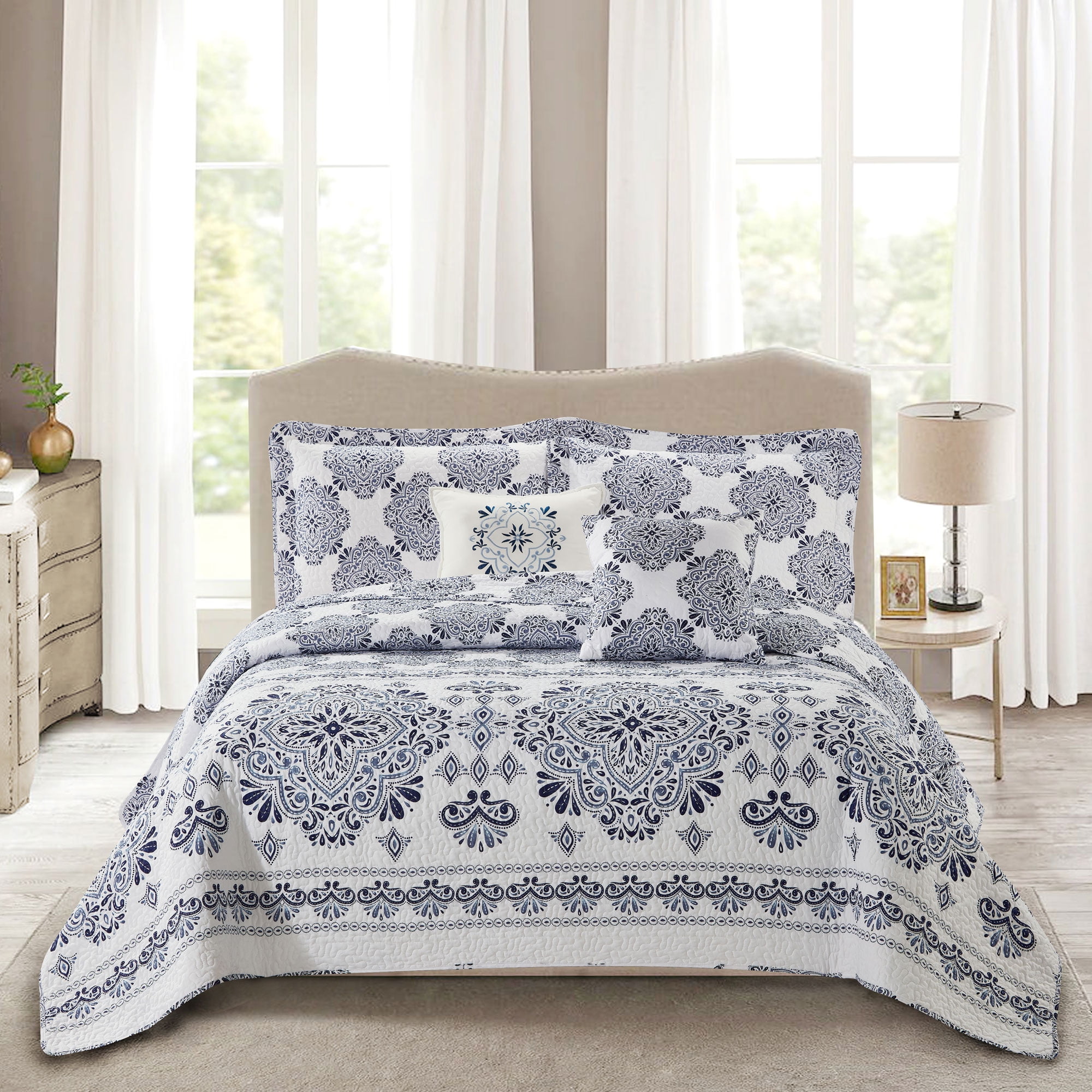 Serenta Medallion 5 Piece Quilted Bed Spread Set