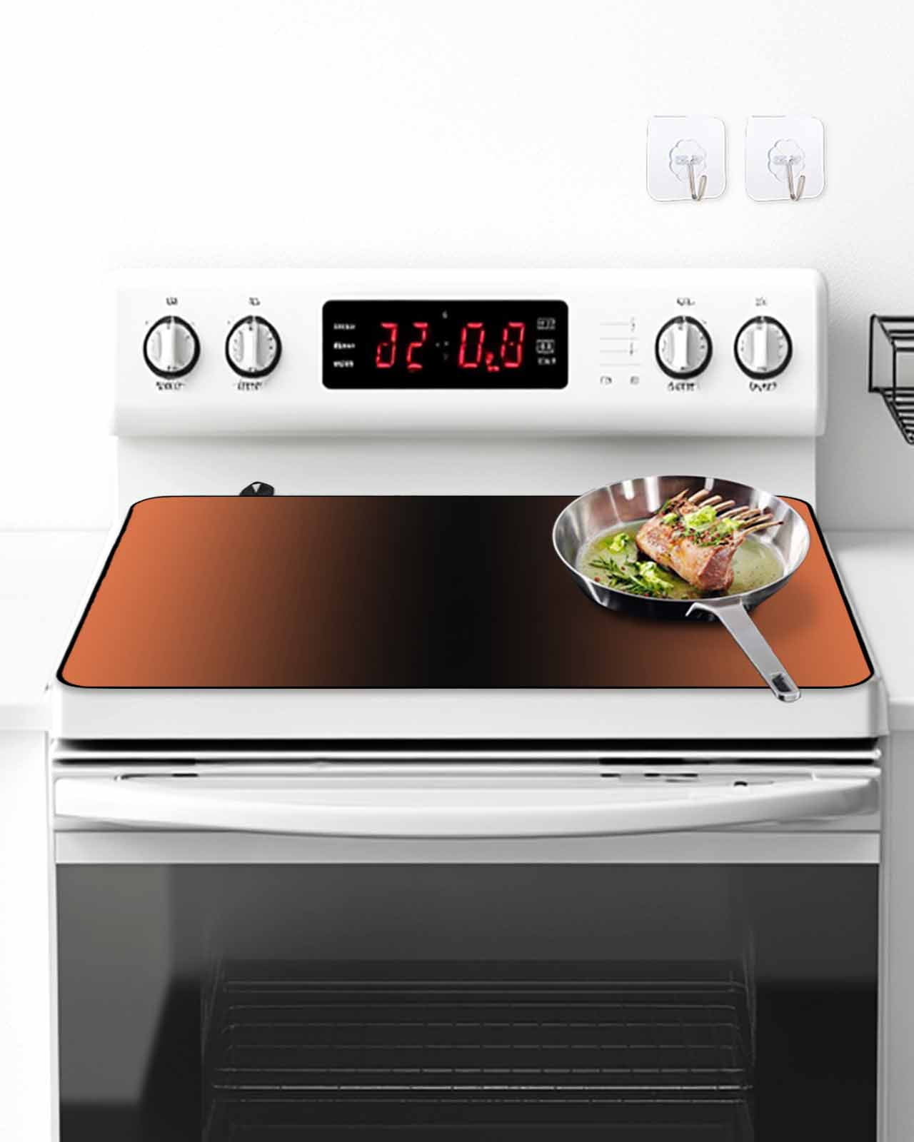 Stove Top Covers for Electric Stove, Orange Black Ombre Glass Stovetop Cover Protector, Modern Gradient Abstract Art Induction Cooktop Protector Oven Mat for Kitchen Countertop 28.5"x20.5"