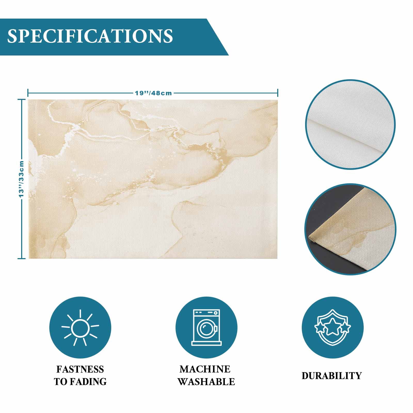 Placemats Set of 4, Beige Marble Placemats Set of 4, Abstract Waves Cloud Tablemats Washable Placemat Table Decoration for Kitchen Table Dinner Party Home Decor Indoor Outdoor 13x19 Inch