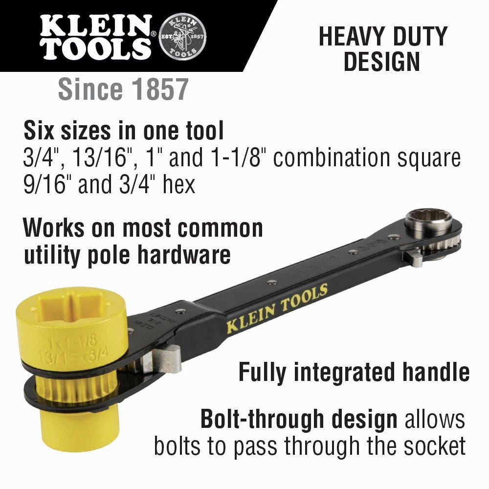 Klein Tools KT155HD 6-in-1 Lineman's Heavy-Duty Ratcheting Wrench