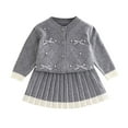 thumbnail image 2 of Cowsor Baby Girls Cute 2 Piece Outfits Button Down Bowknot Cardigan Sweater A-Line Knitted Pleated Mini Skirt Sets, 2 of 7