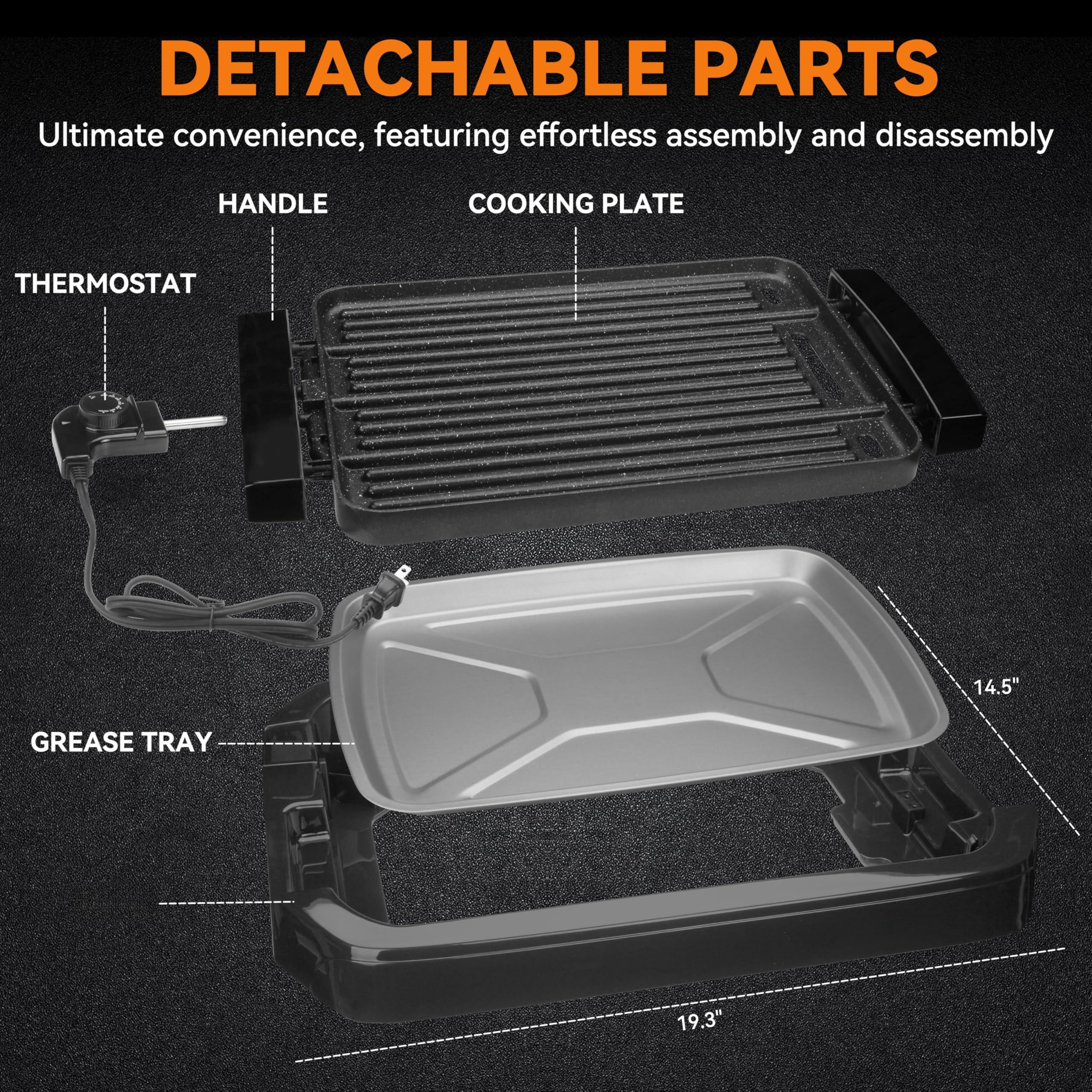 Electric Griddle & Grill Nonstick, 2-in-1 Reversible Plate for Indoor Cooking