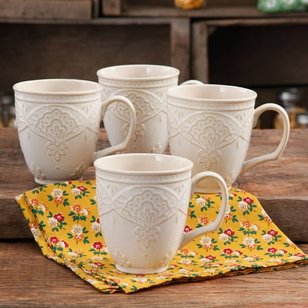 The Pioneer Woman Farmhouse Lace Mug Set, 4-Pack