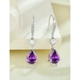 thumbnail image 4 of PYNZY 925 Sterling Silver Teardrop Dangle Earrings with 7x10MM Created Amethyst Birthstones, Wedding Cubic Zirconia Hook Earrings for Women Christmas Jewelry Gifts, 4 of 6