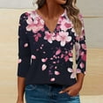 thumbnail image 6 of 3/4 Sleeve Casual T Shirts for Women Plus Size Tops Graphic Printed V Neck Tees Summer Fall Casual Tshirts (XL, Black|Floral), 6 of 6