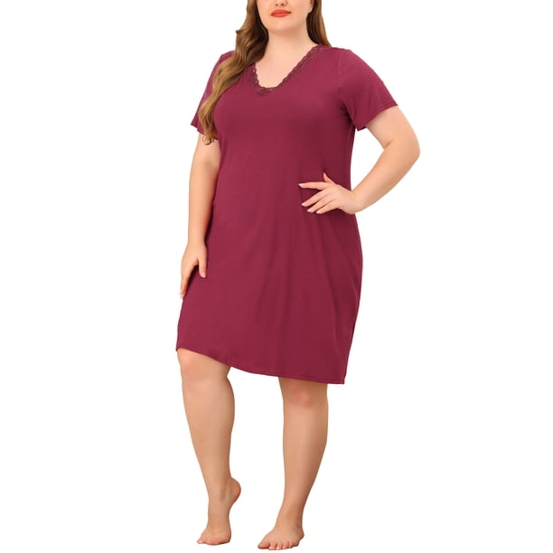 Camisón de encaje de talgrande pamujer, mancorta, cuello en V, pijama, rode dormir, vestido Burgundy 3XL