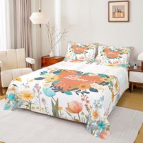 Feelyou Cartoon Love Heart Twin Sheet Sets, Ruistic Farmhouse Twin Fitted Sheet, Groovy Flower Floral Flat Sheet, Lightweight Room Decor, 3 Pieces