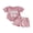Pink, variant on BemeyourBBs Newborn Baby Girls Little Sister Outfits Infant Girl Summer Clothes Waffle Knit Letter Embroidery Short Sleeve Romper and Elastic Waist Shorts Set