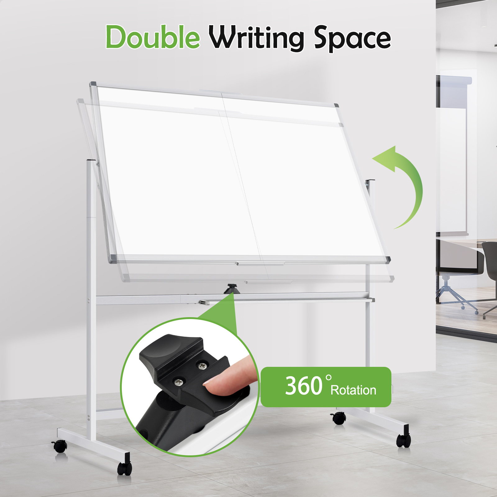 QUEENLINK Rolling Whiteboard on Wheels,48" x 36" Double-Sided Mobile White Board with Stand, 4' x 3' Portable Standing Magnetic Dry Erase Board Easel for Home Office Classroom School