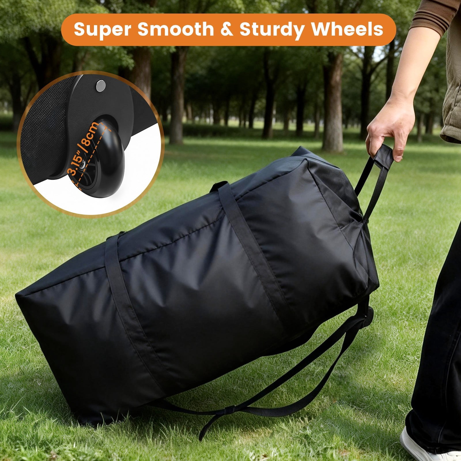 2-Pack 92L Black Heavy Duty Wheeled Duffel Bags, Foldable with Zippers for Moving Travel Storage