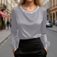 thumbnail image 2 of Lkhaha Womens Tees Tops Elegant Solid Long Sleeve Satin Finish Pearl Embellishment Workout Clothes Light Purple 2XL, 2 of 7