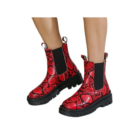 

Tenmix Ladies Breathable Chelsea Boot Walking Animal Print Formal Anti Slip Elastic Booties Red 8.5