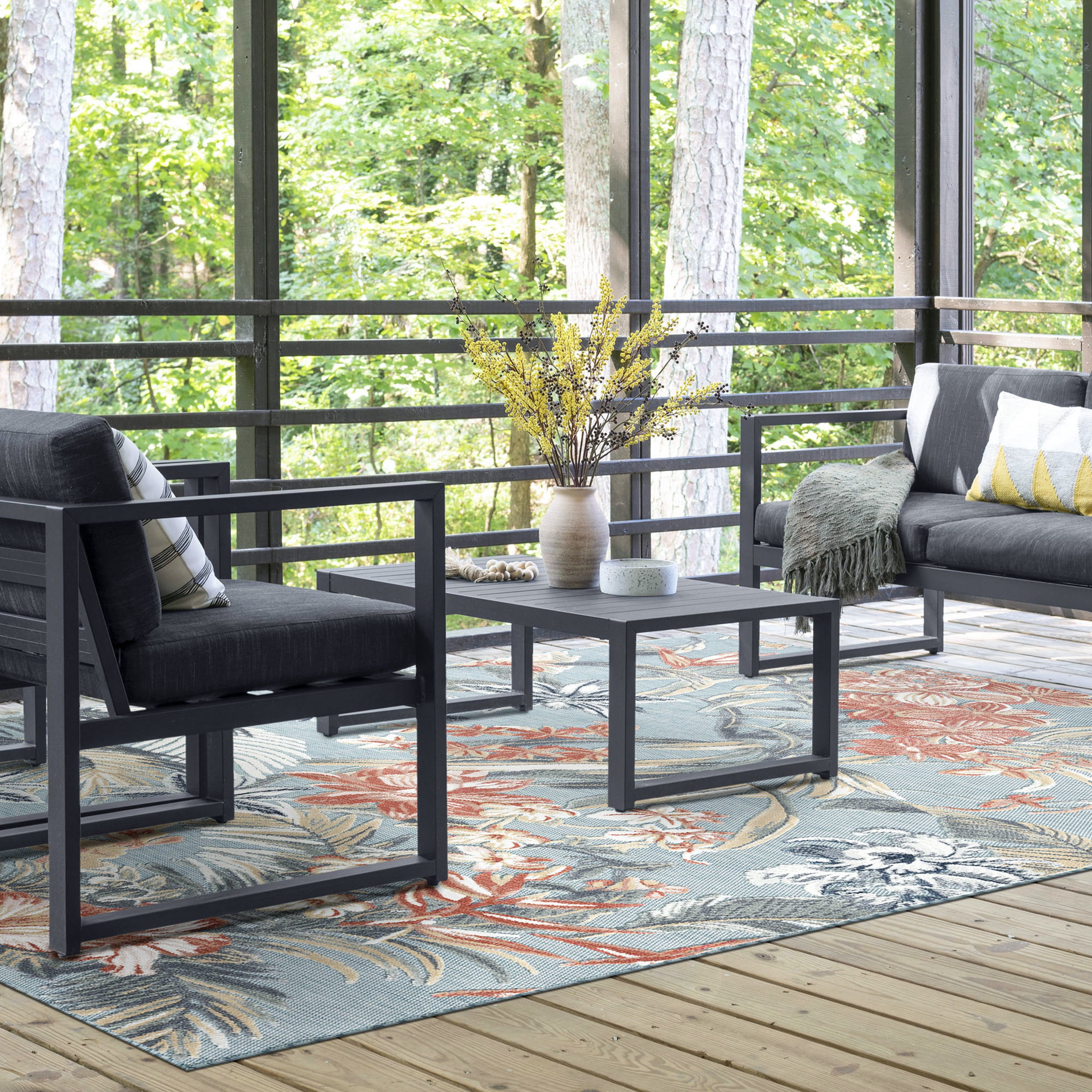 2x3 Water Resistant, Small Indoor Outdoor Rugs for Patios, Front Door Entry, Entryway, Deck, Porch, Balcony | Outside Area Rug for Patio | Aqua, Floral | Size: 1'11'' x 3'
