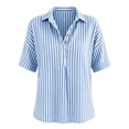 thumbnail image 6 of Stamzod Striped Tops for Women Trendy Fashion V-Neck Short Sleeve T-Shirts Plus Size Dressy Casual Blouses Blue C XXXL, 6 of 7