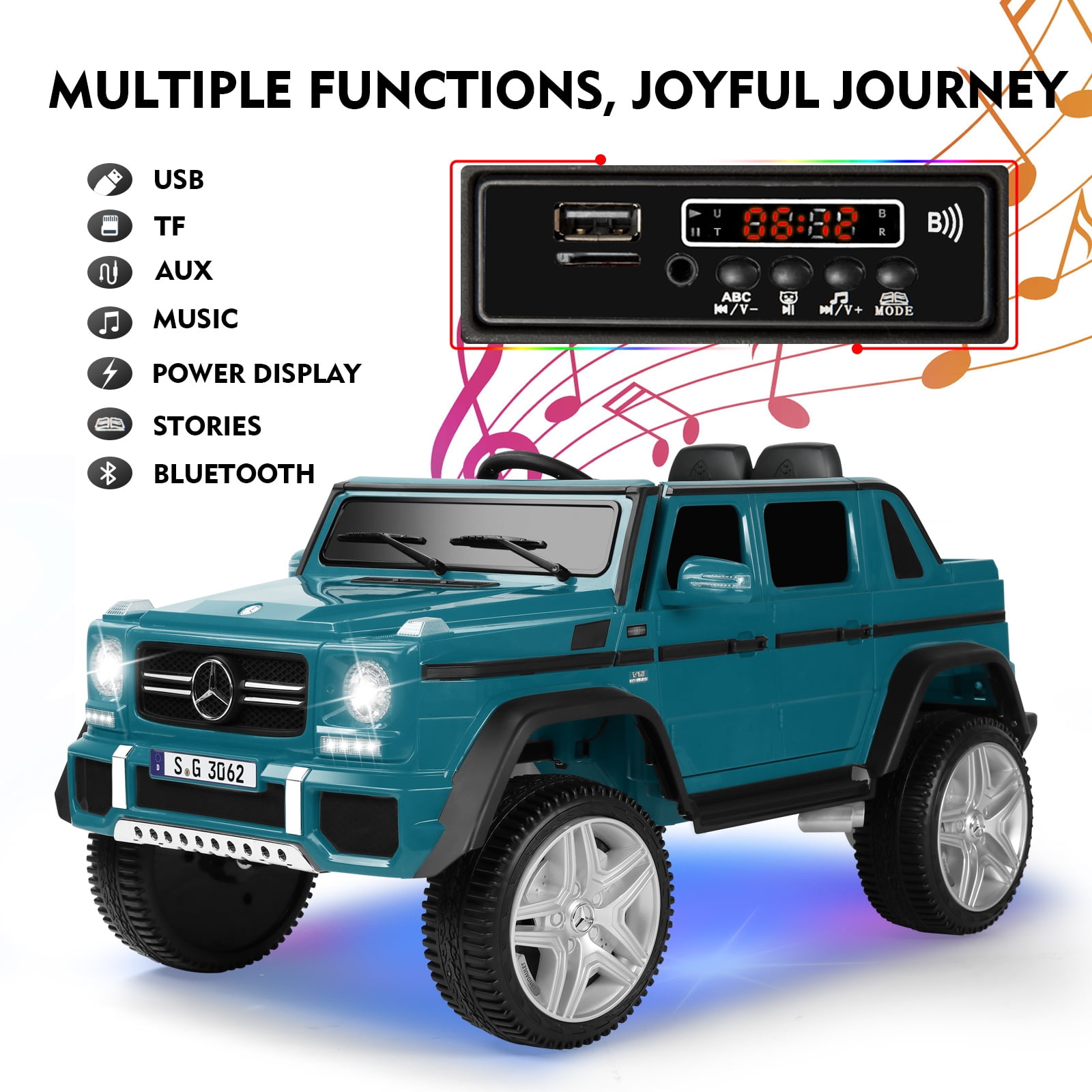 JOYLDIAS 12V Mercedes-Benz G650S Kids Ride on Car Electric Toy w/Remote, 3 Speeds, Lights, Bluetooth, Music, Blue