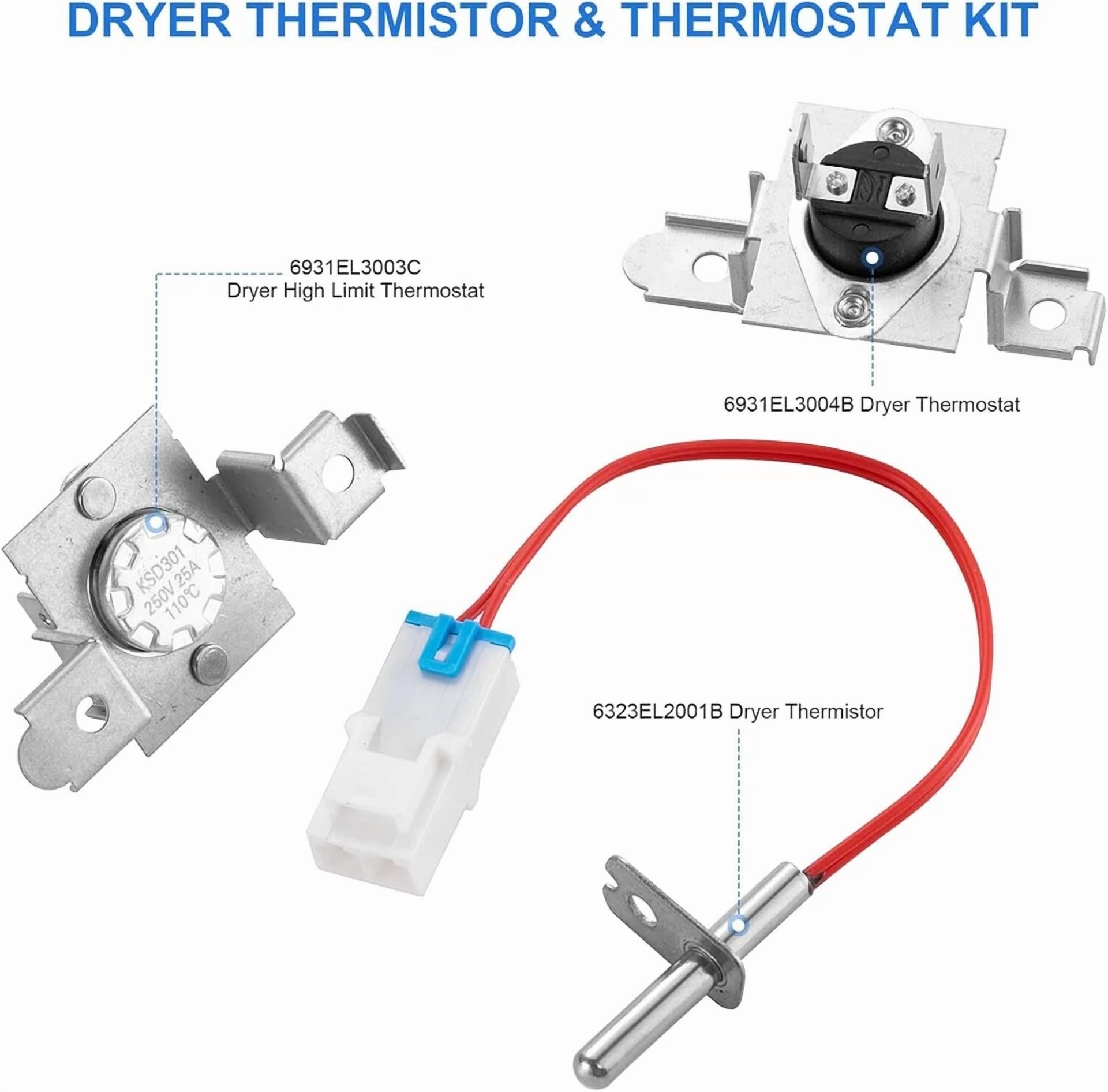 CRESTIN- Agm30045804 Dryer Thermistor &Thermostat Kit 6323El2001B 6931El3003C 6931El3004B