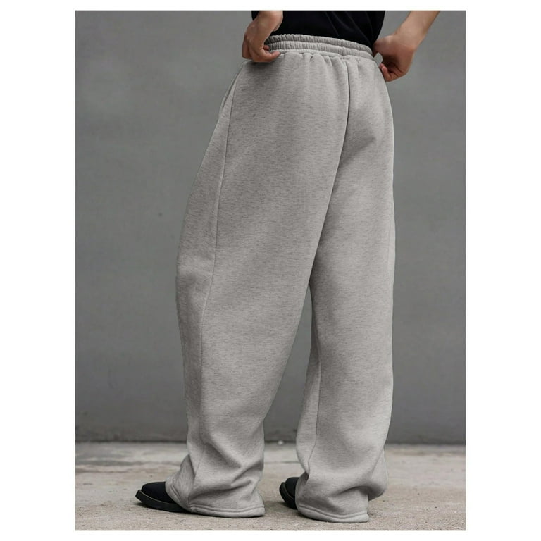 Men's Baggy Pants Wide Leg Drawstring Waist Loose Sweatpants with