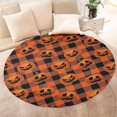 thumbnail image 4 of Checkered Pumpkin Halloween Pattern Round Blanket,Comfortable Soft Flannel Throw Blanket,All Season,Warm Lightweight Blankets for Sofa Bed Couch Living Room Chair 60"x60", 4 of 5