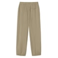 thumbnail image 6 of ClodeEU Women's Elastic Waist Linen Blend Capri Pants,Loose Fit Cropped Trousers with Pockets for Summer Khaki,Women's Plus XXL, 6 of 8