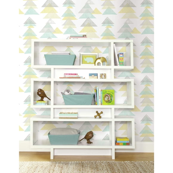 York Wallcoverings DwellStudio PSW1192RL Aqua and Yellow Triangles Premium Peel and Stick Wallpaper